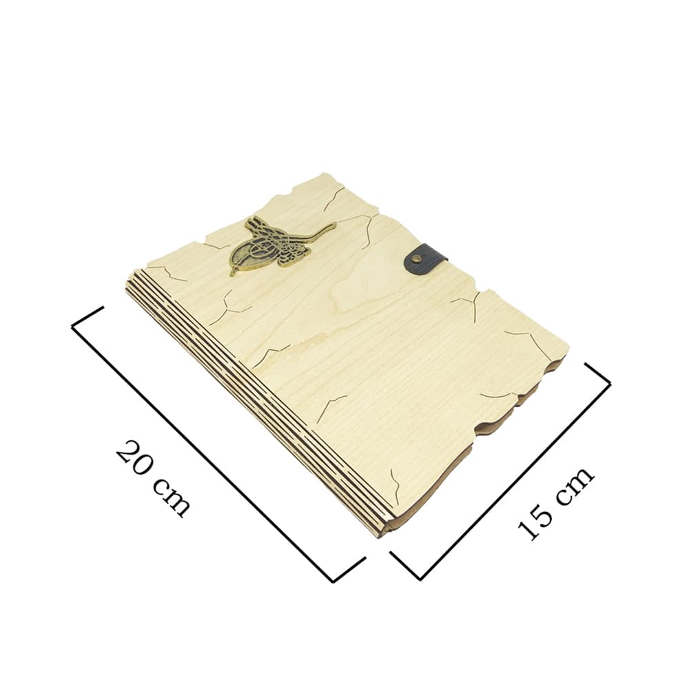 Ahşap Mdf Kapaklı Tuğra Desenli Spiralli Kraft Yapraklı Defter