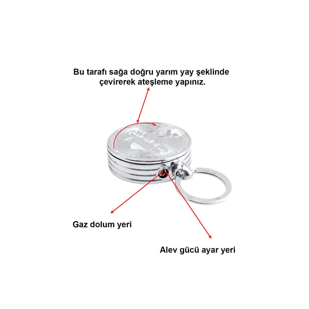Bitcoin Görselli Gümüş Renk Gazlı Çakmak Anahtarlık 1 Adet