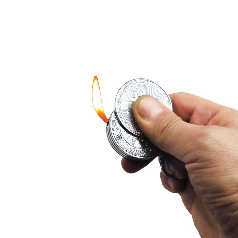 Bitcoin Görselli Gümüş Renk Gazlı Çakmak Anahtarlık 1 Adet