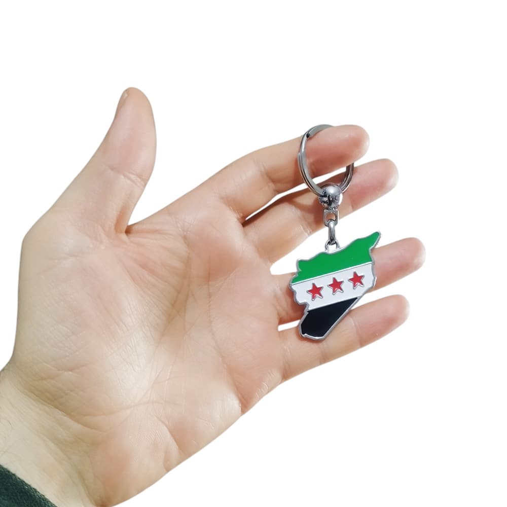 Yeni Suriye Bayrak Görselli Suriye Haritası Anahtarlık 1 Adet