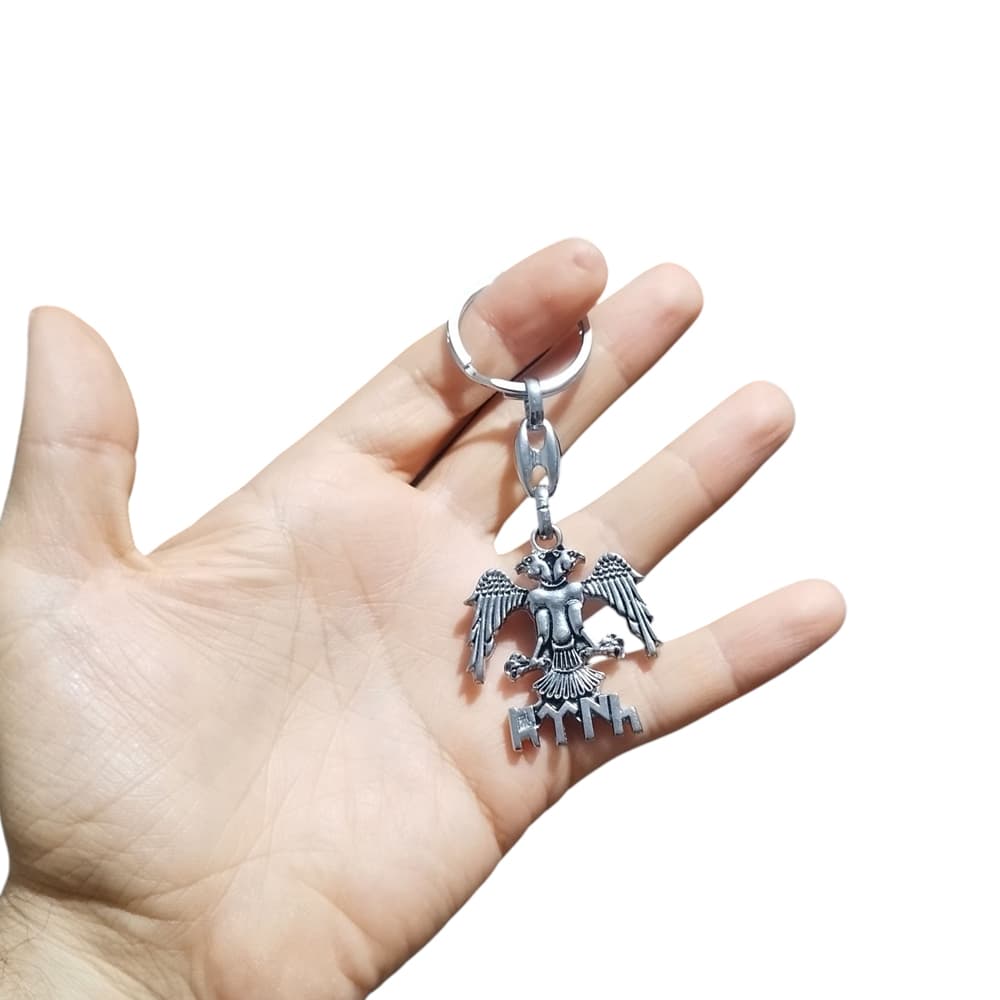 Çift Başlı Kartal ve Göktürkçe Türk Yazılı Döküm Metal Anahtarlık 1 Adet