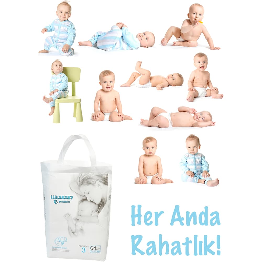 Lula Baby Premium Fırsat Paketi 3 Numara Bebek Bezi 1 Paket 64 Adet