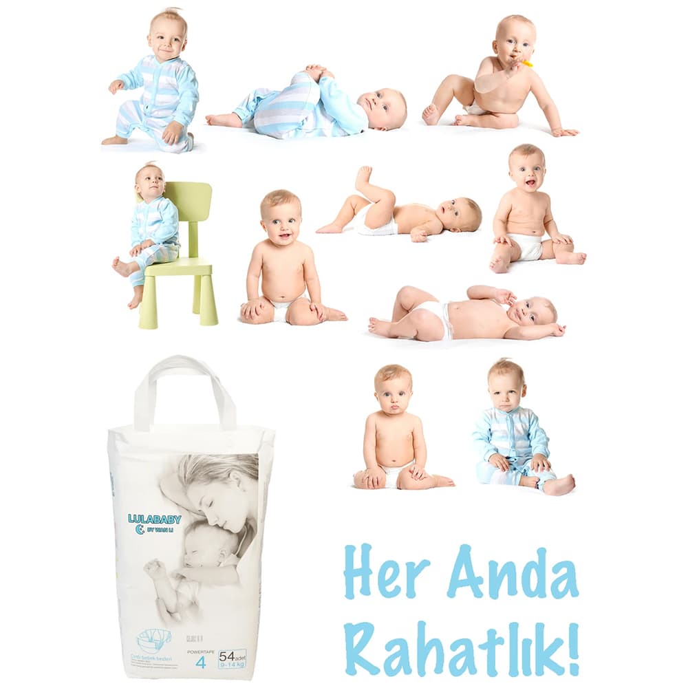 Lula Baby Premium Fırsat Paketi 4 Numara Bebek Bezi 1 Paket 54 Adet