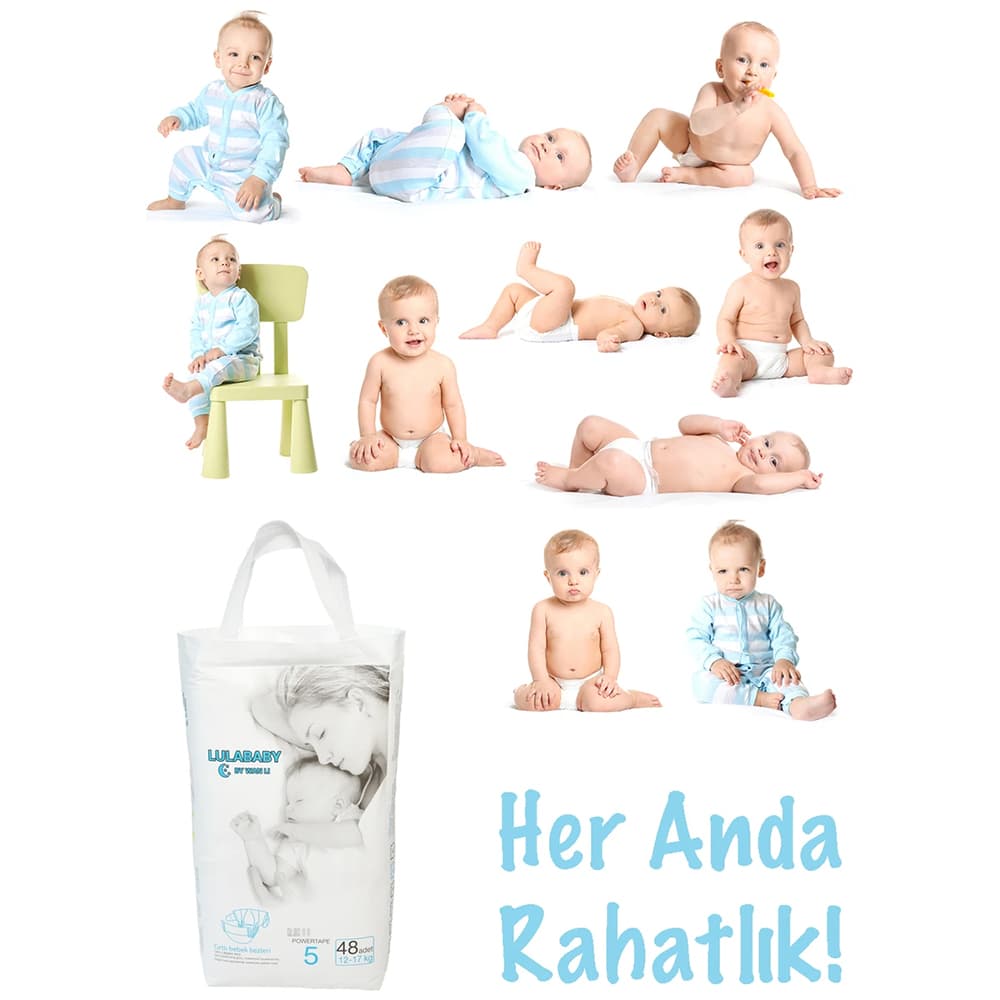 Lula Baby Premium Fırsat Paketi 5 Numara Bebek Bezi 1 Paket 48 Adet