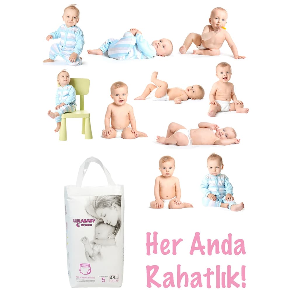 Lula Baby Premium Fırsat Paketi 5 Numara Külot Bebek Bezi 1 Paket 48 Adet