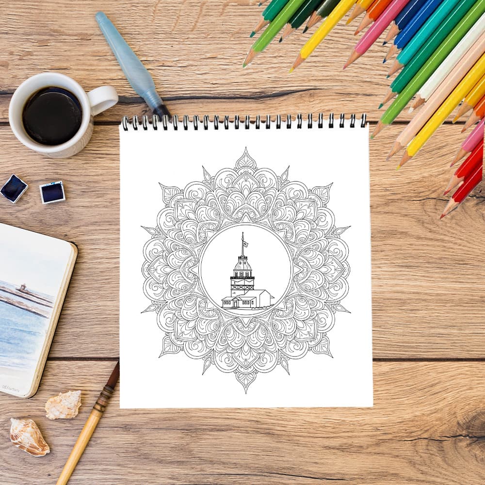 Yetişkinler İçin 36 Yaprak Karışık Desenli Mandala Boyama Kitabı Kalın Yapraklı 1 Adet