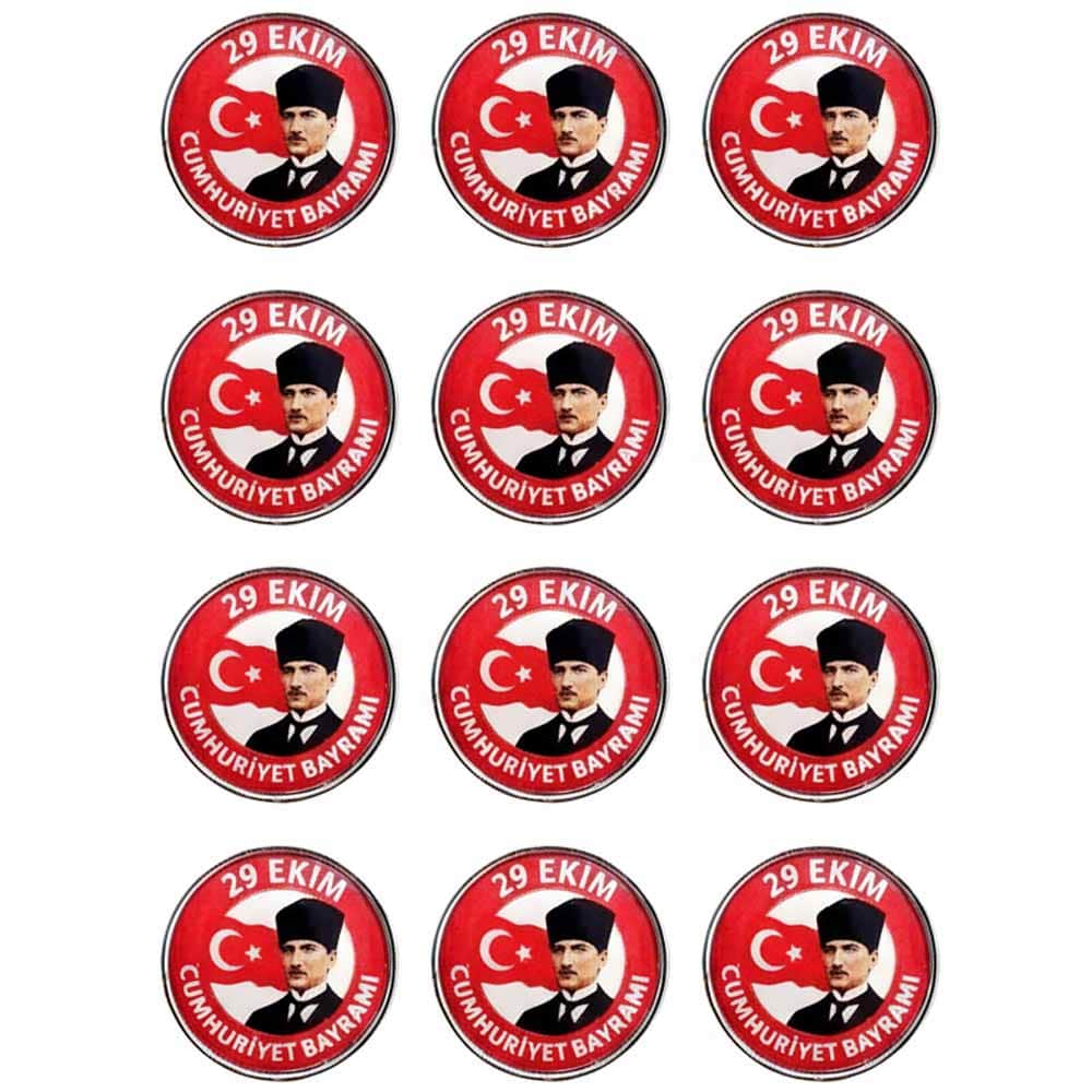 29 Ekim Cumhuriyet Bayramı Atatürk ve Türk Bayrağı Temalı Damla Etiketli Metal Yaka Rozeti 1 Paket 12li 29 Ekim Cumhuriyet Bayramı Atatürk ve Türk Bayrağı Temalı Damla Etiketli Metal Yaka Rozeti 1 Paket 12li