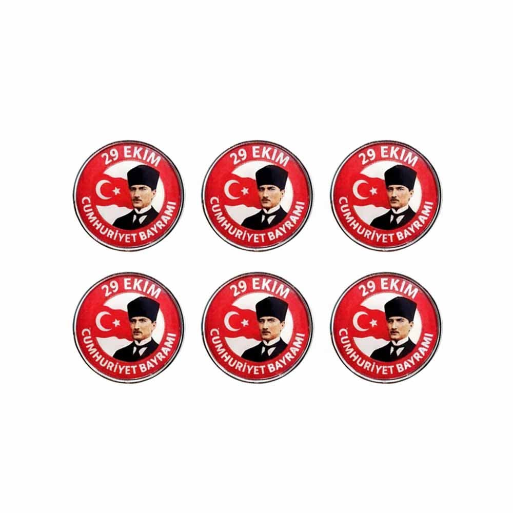 29 Ekim Cumhuriyet Bayramı Atatürk ve Türk Bayrağı Temalı Damla Etiketli Metal Yaka Rozeti 1 Paket 6lı 29 Ekim Cumhuriyet Bayramı Atatürk ve Türk Bayrağı Temalı Damla Etiketli Metal Yaka Rozeti 1 Paket 6lı