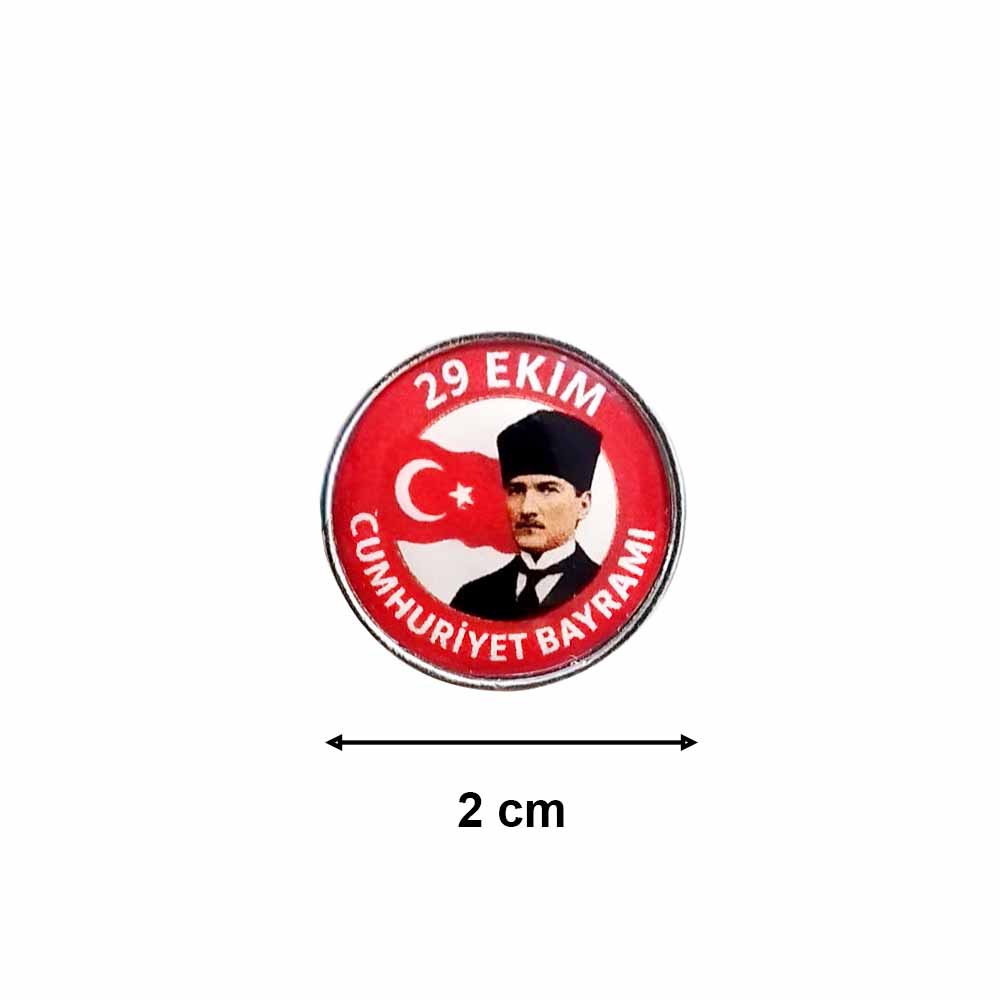 29 Ekim Cumhuriyet Bayramı Atatürk ve Türk Bayrağı Temalı Damla Etiketli Metal Yaka Rozeti 1 Adet