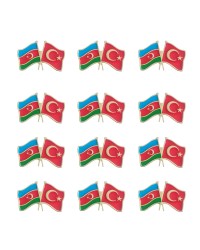 Azerbaycan Türkiye Flamalı Renkli Gold Renk Metal Rozet 1 Paket 12'li Azerbaycan Türkiye Flamalı Renkli Gold Renk Metal Rozet 1 Paket 12'li