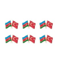 Azerbaycan Türkiye Flamalı Renkli Gold Renk Metal Rozet 1 Paket 6'lı Azerbaycan Türkiye Flamalı Renkli Gold Renk Metal Rozet 1 Paket 6'lı