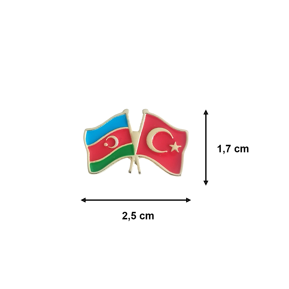 Azerbaycan Türkiye Flamalı Renkli Gold Renk Metal Rozet 1 Paket 6lı