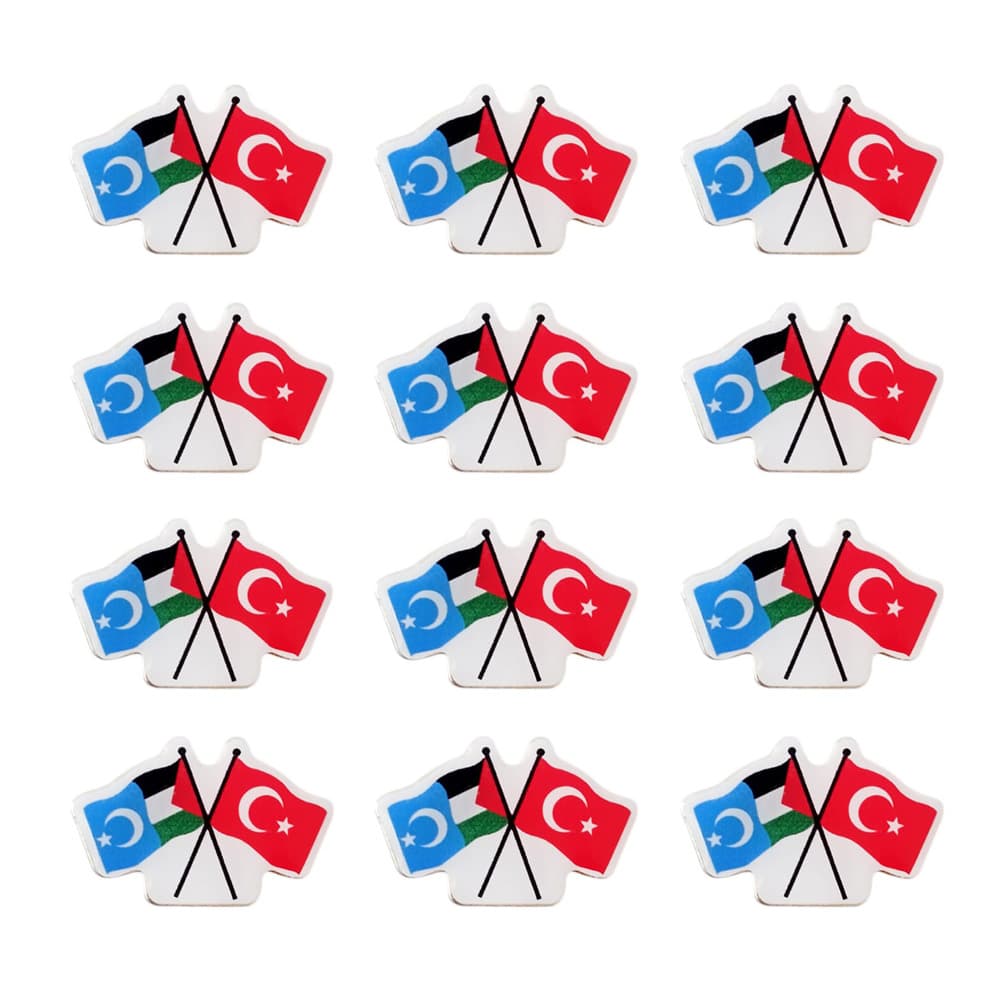 Doğu Türkistan Filistin ve Türk Bayrak Flamalı Yaka Rozeti 1 Paket 12li Doğu Türkistan Filistin ve Türk Bayrak Flamalı Yaka Rozeti 1 Paket 12li