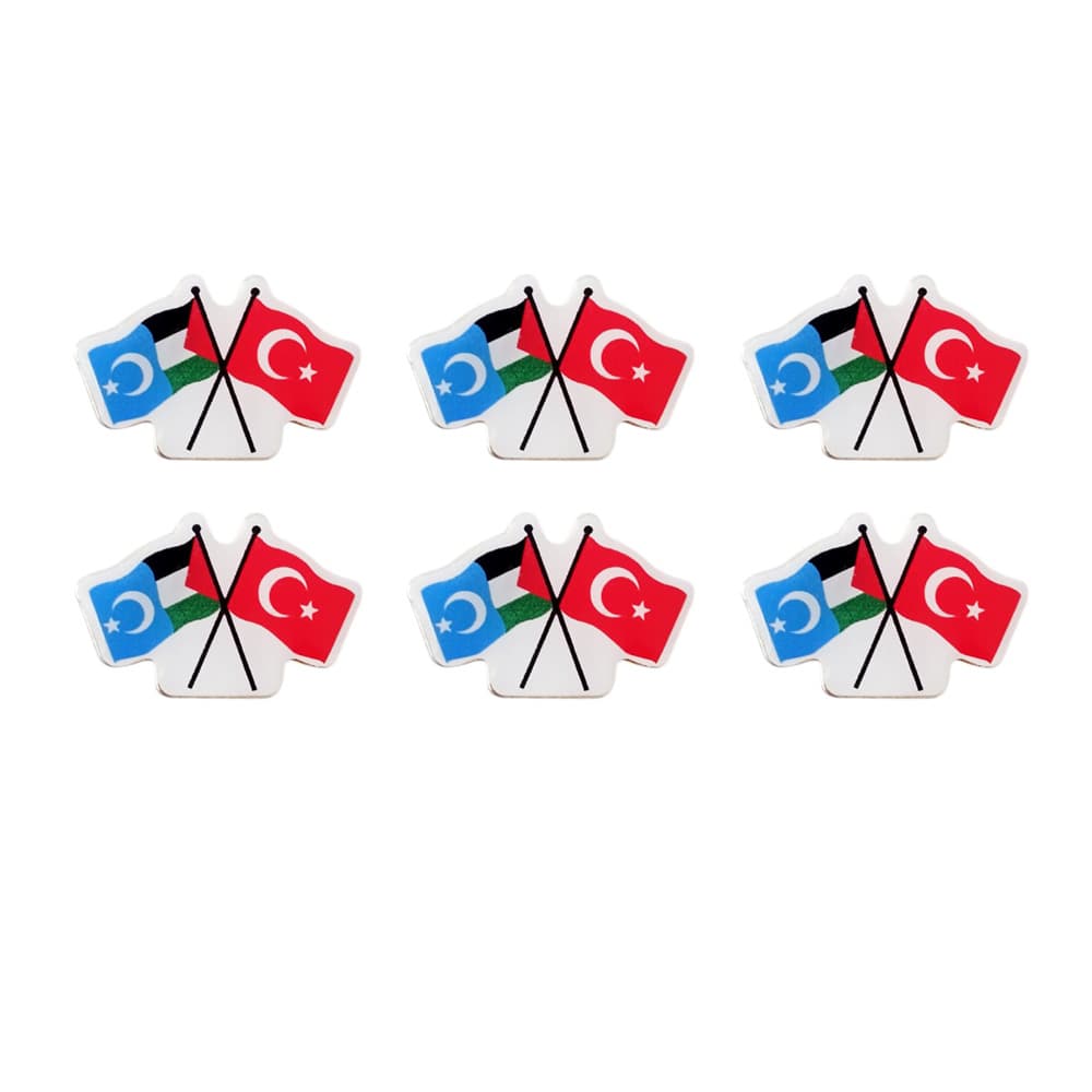 Doğu Türkistan Filistin ve Türk Bayrak Flamalı Yaka Rozeti 1 Paket 6lı Doğu Türkistan Filistin ve Türk Bayrak Flamalı Yaka Rozeti 1 Paket 6lı
