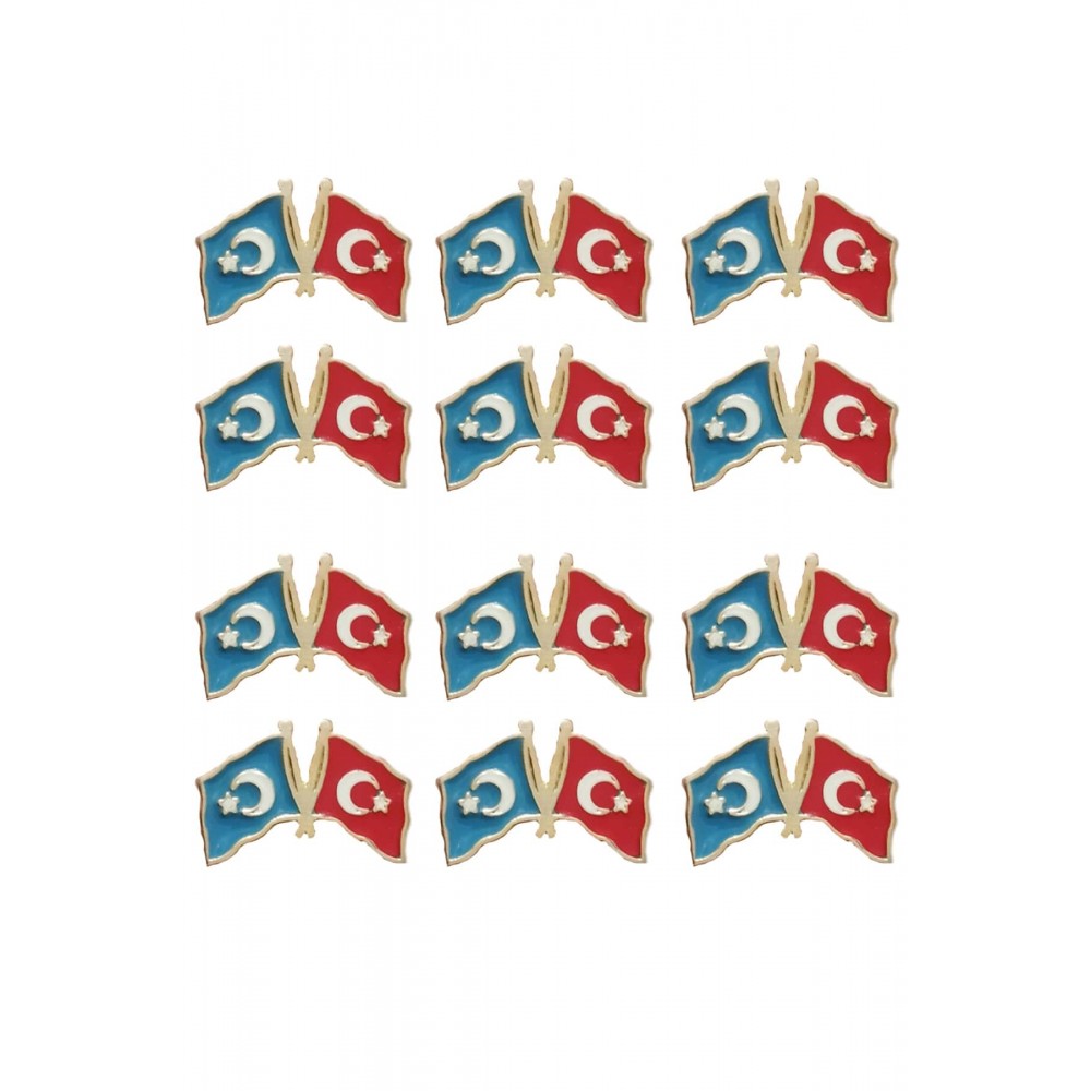 Doğu Türkistan Türkiye Flamalı Gold Renk Metal Yaka Rozeti 1 Paket 12li Doğu Türkistan Türkiye Flamalı Gold Renk Metal Yaka Rozeti 1 Paket 12li