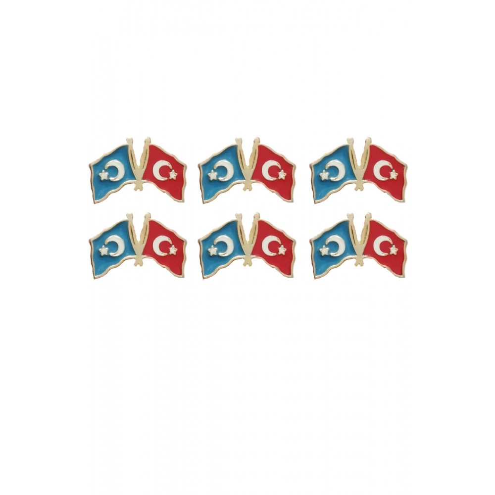 Doğu Türkistan Türkiye Flamalı Gold Renk Metal Yaka Rozeti 1 Paket 6lı Doğu Türkistan Türkiye Flamalı Gold Renk Metal Yaka Rozeti 1 Paket 6lı
