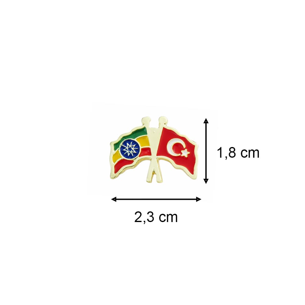 Etiyopya ve Türkiye Bayrak Metal Yaka Rozeti 1 Adet