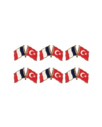 Fransa Türkiye Flamalı Gold Renk Metal Yaka Rozeti 1 Paket 6'lı Fransa Türkiye Flamalı Gold Renk Metal Yaka Rozeti 1 Paket 6'lı