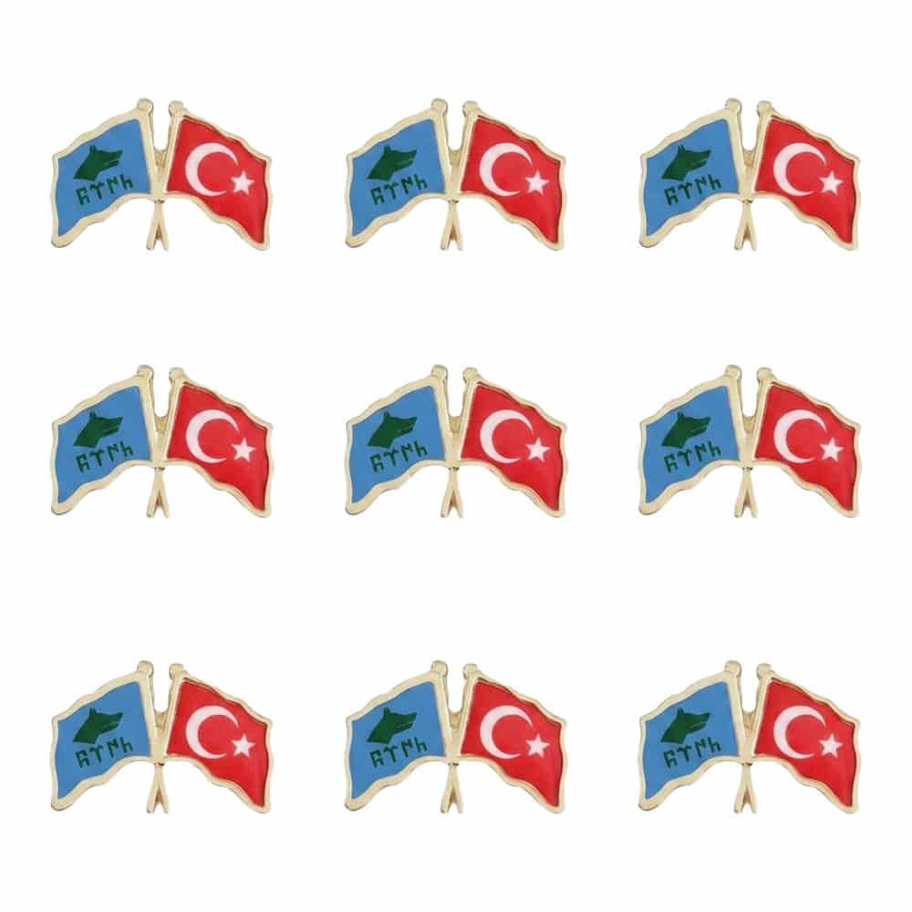 Göktürk ve Türk Bayrağı Yaka Rozeti 1 Paket 12li