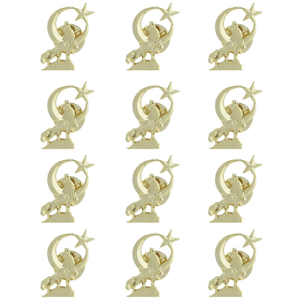 Gold Renk Ay Yıldızlı Uluyan Kurt Metal Yaka Rozeti 1 Paket 12'li Gold Renk Ay Yıldızlı Uluyan Kurt Metal Yaka Rozeti 1 Paket 12'li