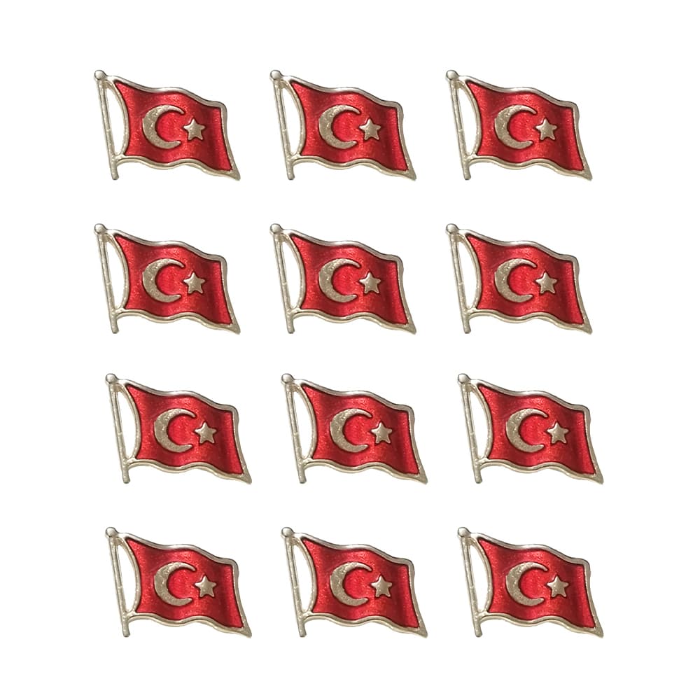 Gold Renk Dalğalı Türk Bayrağı Metal Yaka Rozeti 1 Paket 12li Gold Renk Dalğalı Türk Bayrağı Metal Yaka Rozeti 1 Paket 12li