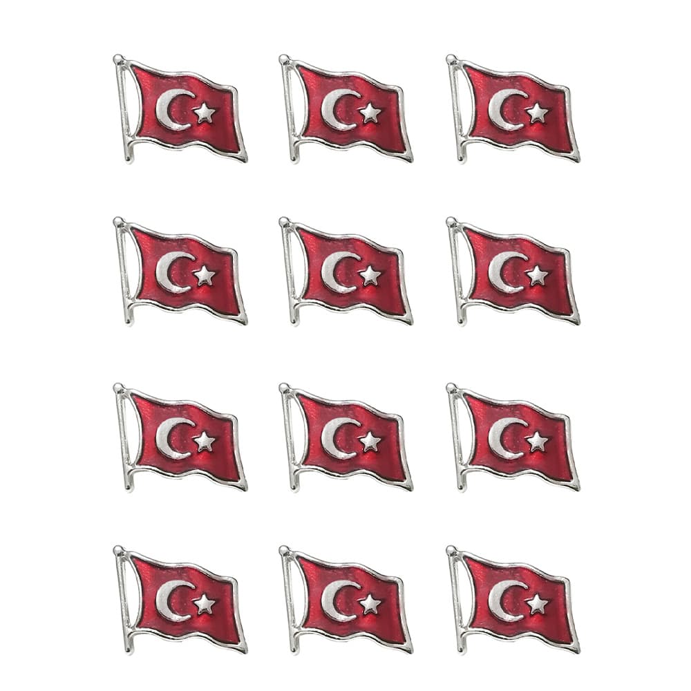 Gümüş Renk Dalğalı Türk Bayrağı Metal Yaka Rozeti 1 Paket 12li Gümüş Renk Dalğalı Türk Bayrağı Metal Yaka Rozeti 1 Paket 12li