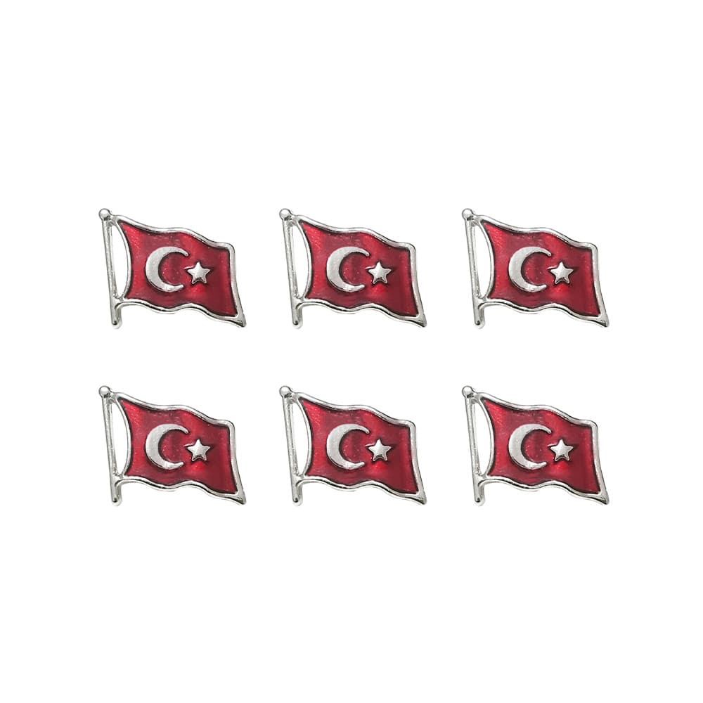 Gümüş Renk Dalğalı Türk Bayrağı Metal Yaka Rozeti 1 Paket 6lı Gümüş Renk Dalğalı Türk Bayrağı Metal Yaka Rozeti 1 Paket 6lı