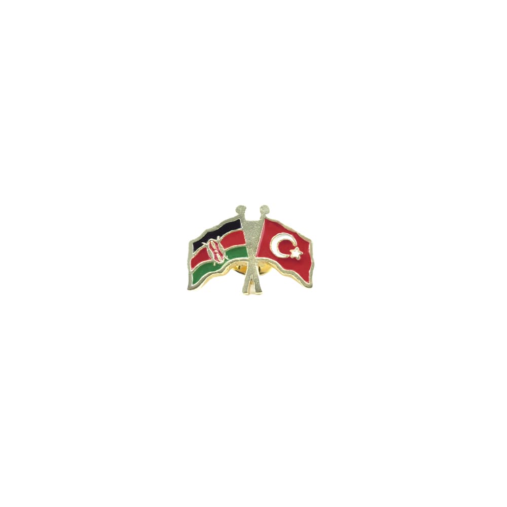 Kenya Türkiye Flamalı Gold Renk Metal Yaka Rozeti 1 Adet Kenya Türkiye Flamalı Gold Renk Metal Yaka Rozeti 1 Adet