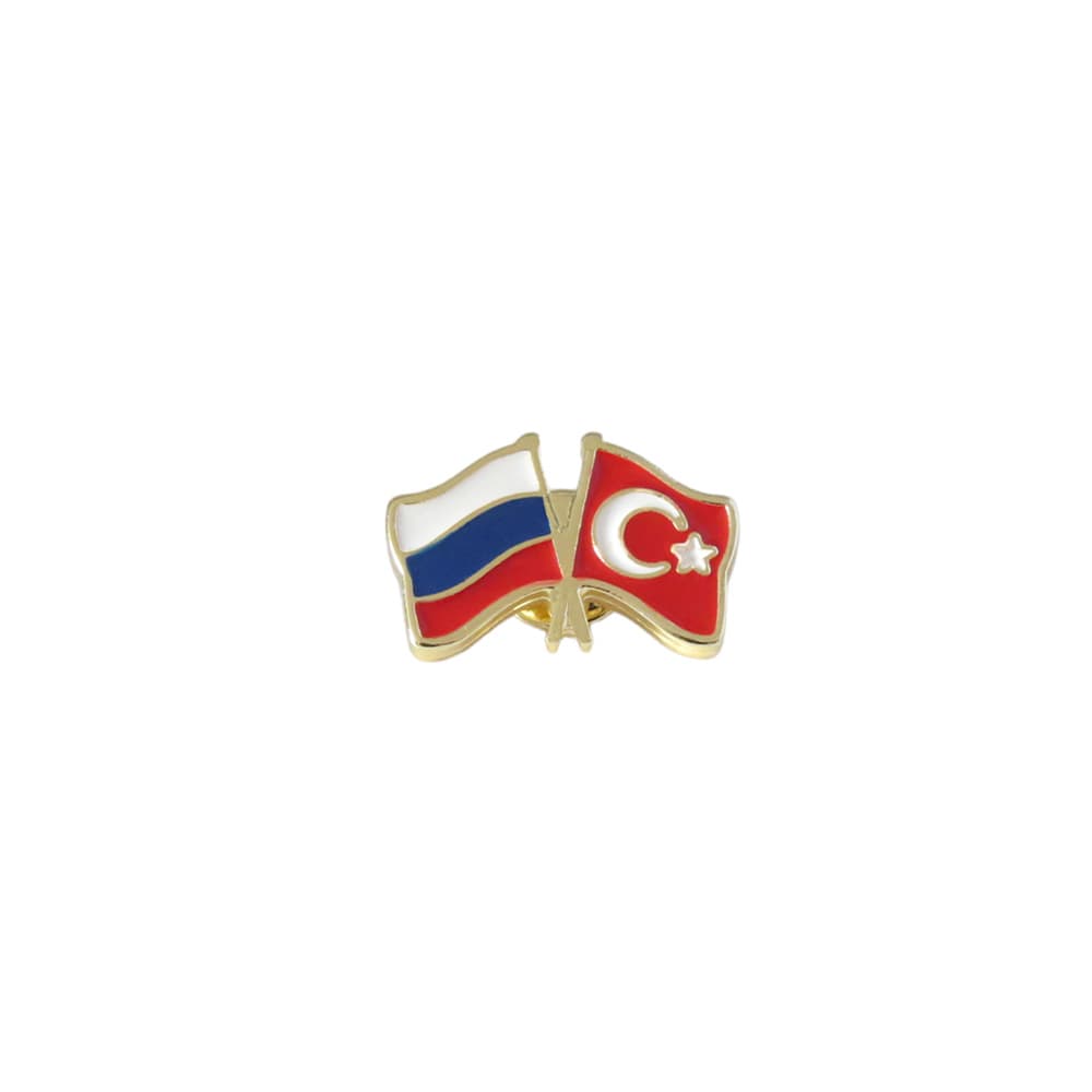 Rusya Türkiye Flamalı Gold Renk Metal Rozet 1 Adet Rusya Türkiye Flamalı Gold Renk Metal Rozet 1 Adet
