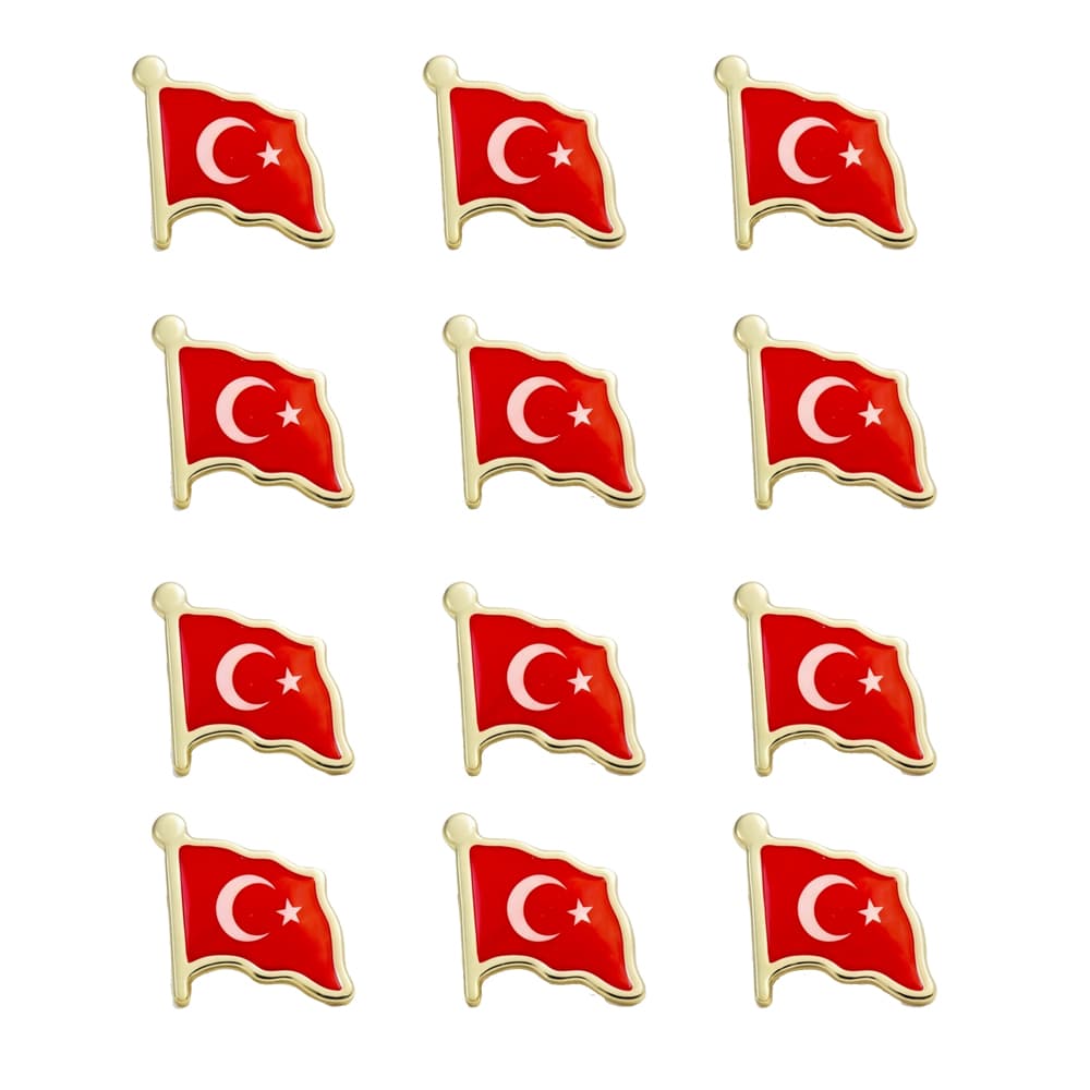Türk Bayrağı Zamak Metal Yaka Rozeti 1 Paket 12'li Türk Bayrağı Zamak Metal Yaka Rozeti 1 Paket 12'li