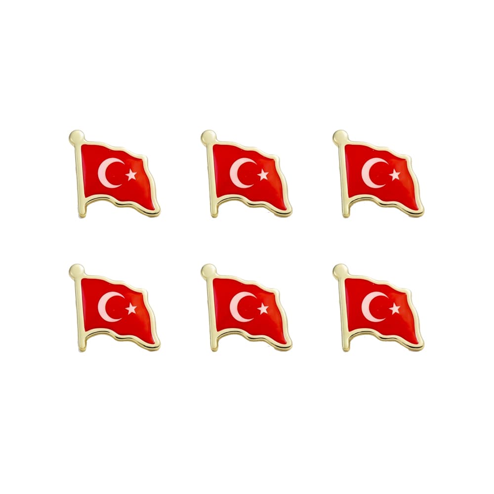 Türk Bayrağı Zamak Metal Yaka Rozeti 1 Paket 6'lı Türk Bayrağı Zamak Metal Yaka Rozeti 1 Paket 6'lı