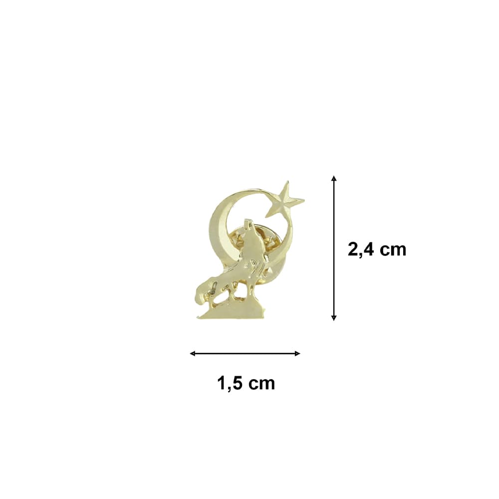 Gold Renk Ay Yıldızlı Uluyan Kurt Metal Yaka Rozeti 1 Paket 12'li