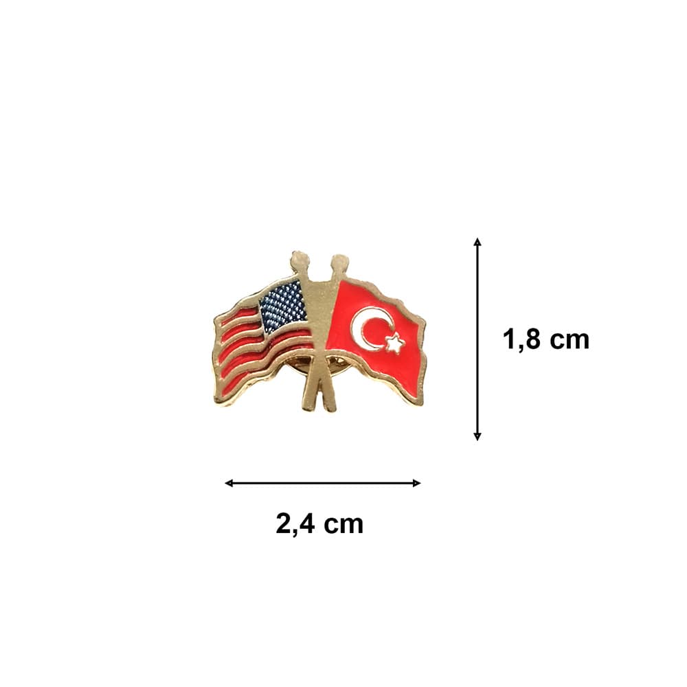 Amerika Türkiye Flamalı Gold Renk Metal Rozet 1 Adet