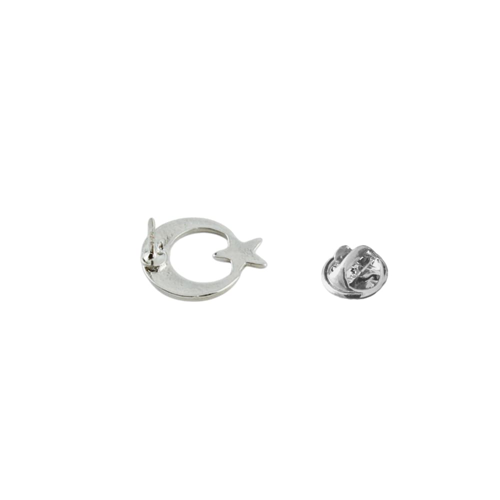 Ay Yıldız Parlak Krom Renk Metal Yaka Rozeti 1 Paket 6lı