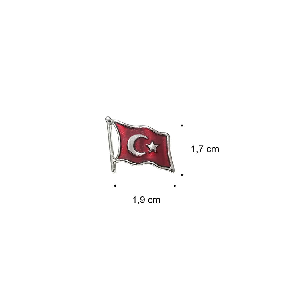 Gümüş Renk Dalğalı Türk Bayrağı Metal Yaka Rozeti 1 Adet