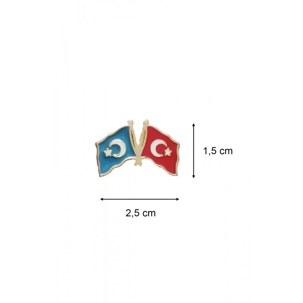Doğu Türkistan Türkiye Flamalı Gold Renk Metal Yaka Rozeti 1 Paket 12li