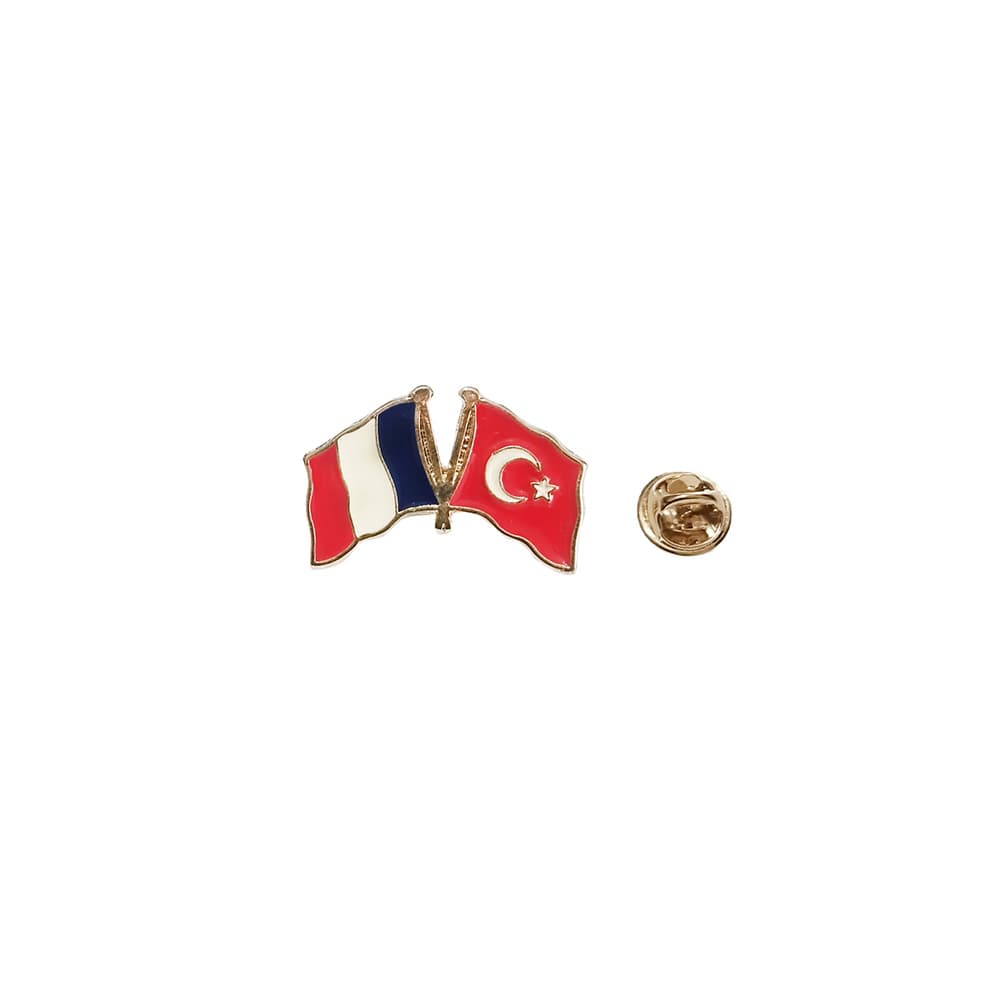 Fransa Türkiye Flamalı Gold Renk Metal Yaka Rozeti 1 Adet