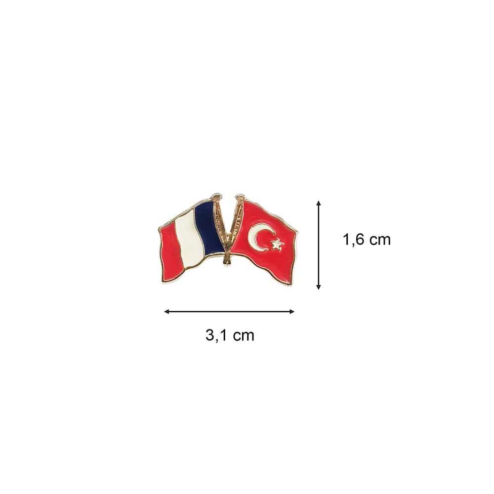 Fransa Türkiye Flamalı Gold Renk Metal Yaka Rozeti 1 Adet
