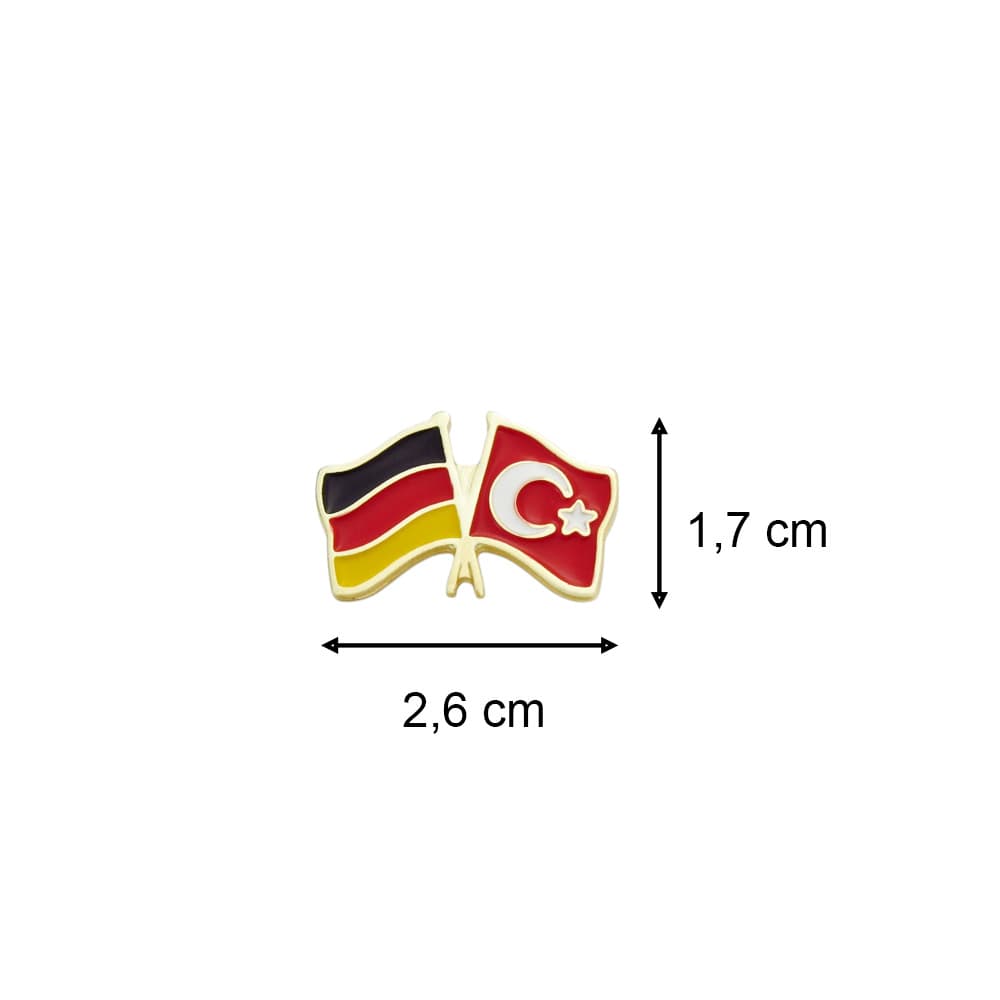 Gold Renk Almanya Türkiye Bayrak Yaka Rozeti 1 Paket 12 li