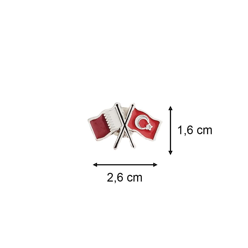 Katar ve Türkiye Bayrak Metal Yaka Rozeti 1 Adet