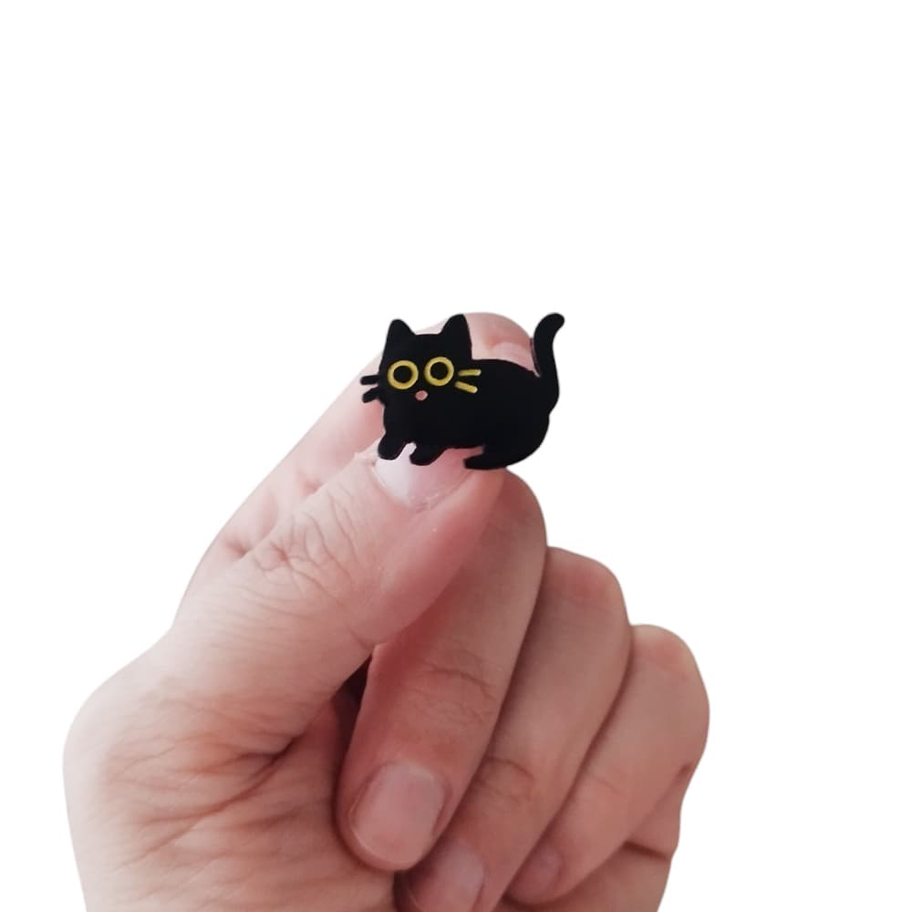 Siyah Kedi Tasarımlı Metal Yaka Rozeti 1 Adet