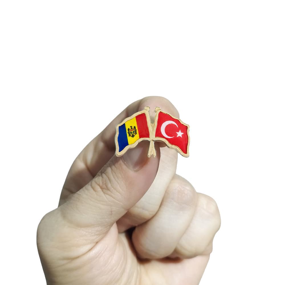Moldova Türkiye Flamalı Bayrak Yaka Rozeti 1 Adet