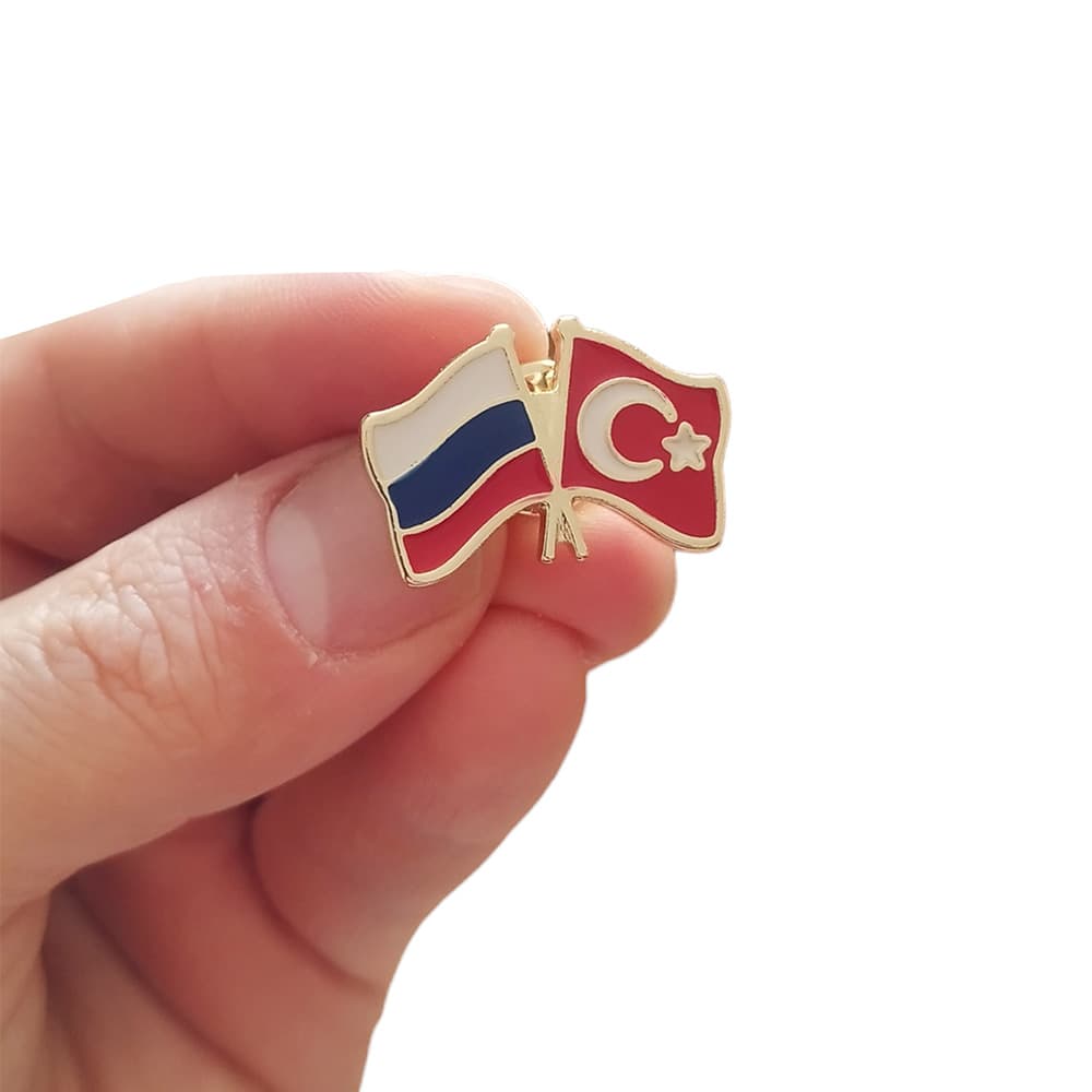 Rusya Türkiye Flamalı Gold Renk Metal Rozet 1 Adet