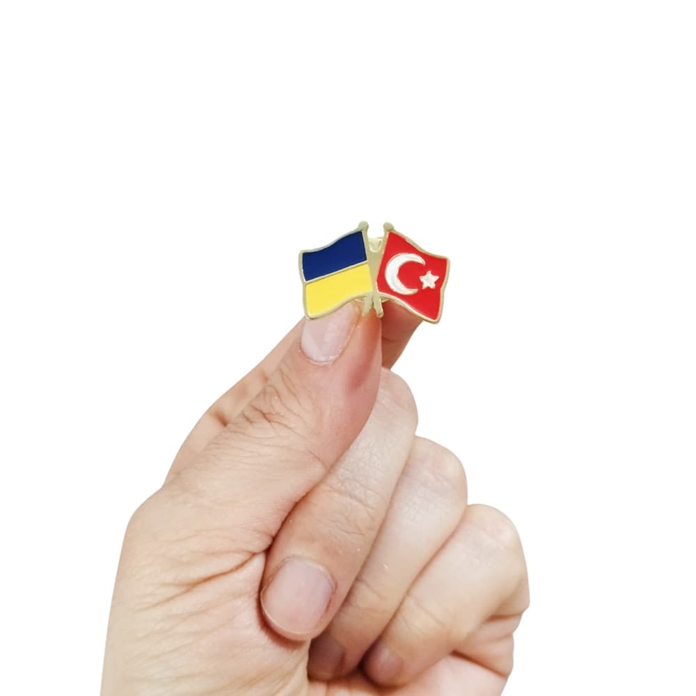 Ukrayna Türkiye Bayrak Metal Yaka Rozeti 1 Adet