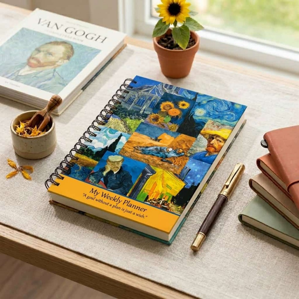 Van Gogh Karma Eserler Kolajı Sert Kapak Spiralli Haftalık Planlayıcı Defter Van Gogh Karma Eserler Kolajı Sert Kapak Spiralli Haftalık Planlayıcı Defter