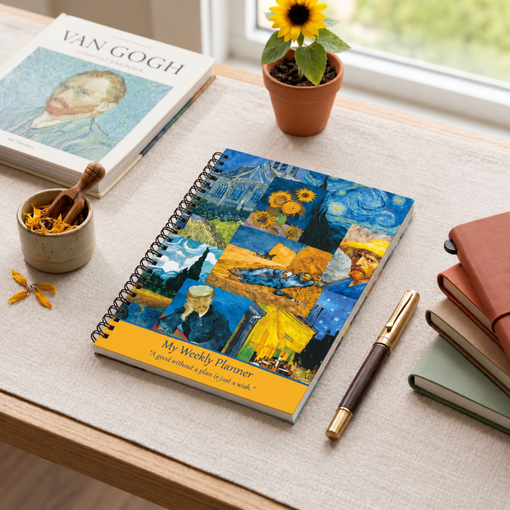 Van Gogh Karma Eserler Kolajı Sert Kapak Spiralli Haftalık Planlayıcı Defter Van Gogh Karma Eserler Kolajı Sert Kapak Spiralli Haftalık Planlayıcı Defter