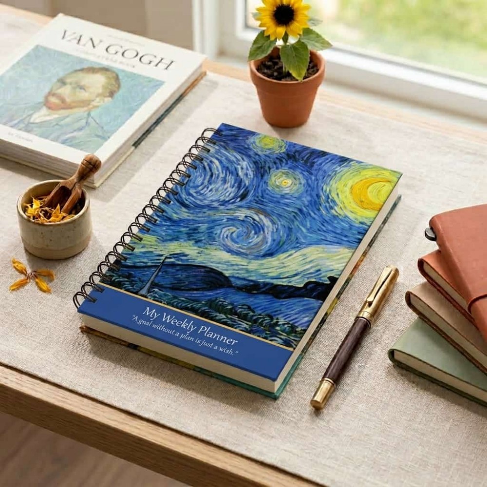 Van Gogh Yıldızlı Gece Sert Kapak Spiralli Haftalık Planlayıcı Defter Van Gogh Yıldızlı Gece Sert Kapak Spiralli Haftalık Planlayıcı Defter