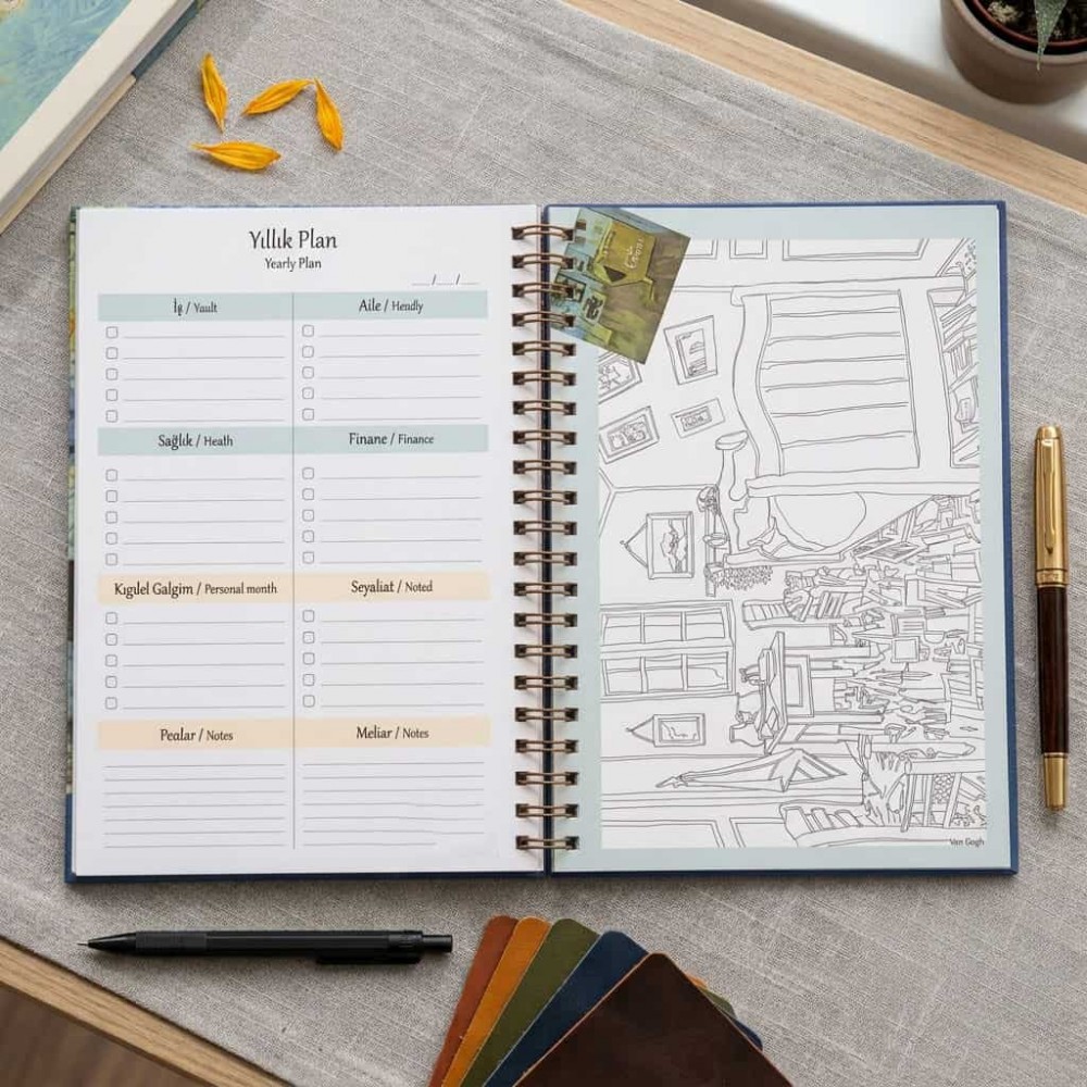Van Gogh Karma Eserler Kolajı Sert Kapak Spiralli Haftalık Planlayıcı Defter