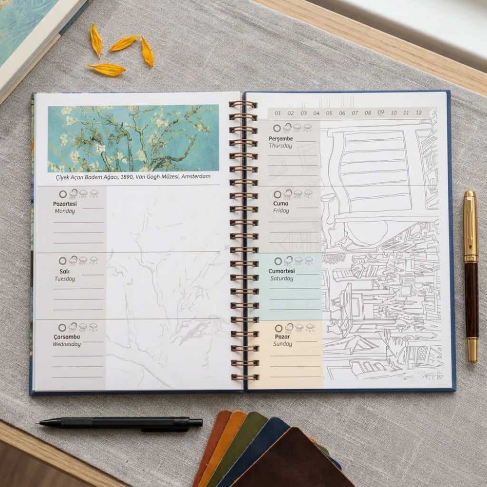 Van Gogh Karma Eserler Kolajı Sert Kapak Spiralli Haftalık Planlayıcı Defter