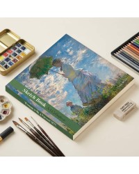 Claude Monet Şemsiyeli Kadın Tasarımlı 20x20 cm Karakalem Eskiz Defteri ( 60 Yaprak )